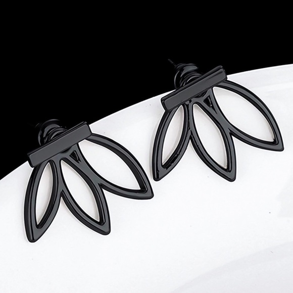 Black Bar & Lotus Jacket Stud Earrings - Picture 3 of 7